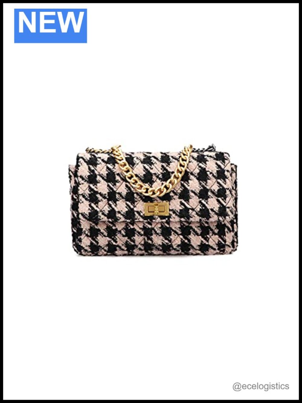 PU Leather Woolen Cloth Shoulder Bag Crossbody Handbag Houndstooth Women's Bag